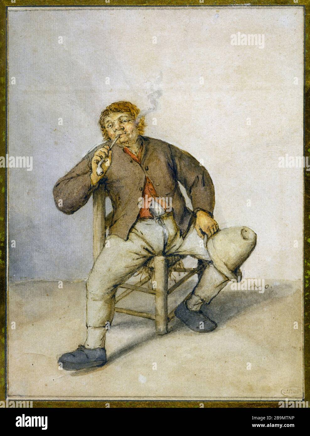 Il fumatore Adriaen van Ostade (1610-1685). "Le fumeur". Gravure. Musée des Beaux-Arts de la Ville de Paris, Petit Palais. Foto Stock