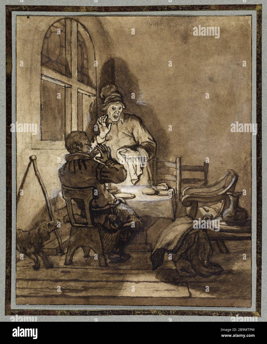 I pellegrini di Emmaus; la scomparsa di Cristo Rembrandt Harmenszoon van  Rijn (1606-1669), peintre Hollandais. Les Pélerins d'Emmaüs ; la  Disparition du Christ. Plume et lavis de bistre, avec rehuts de gouache
