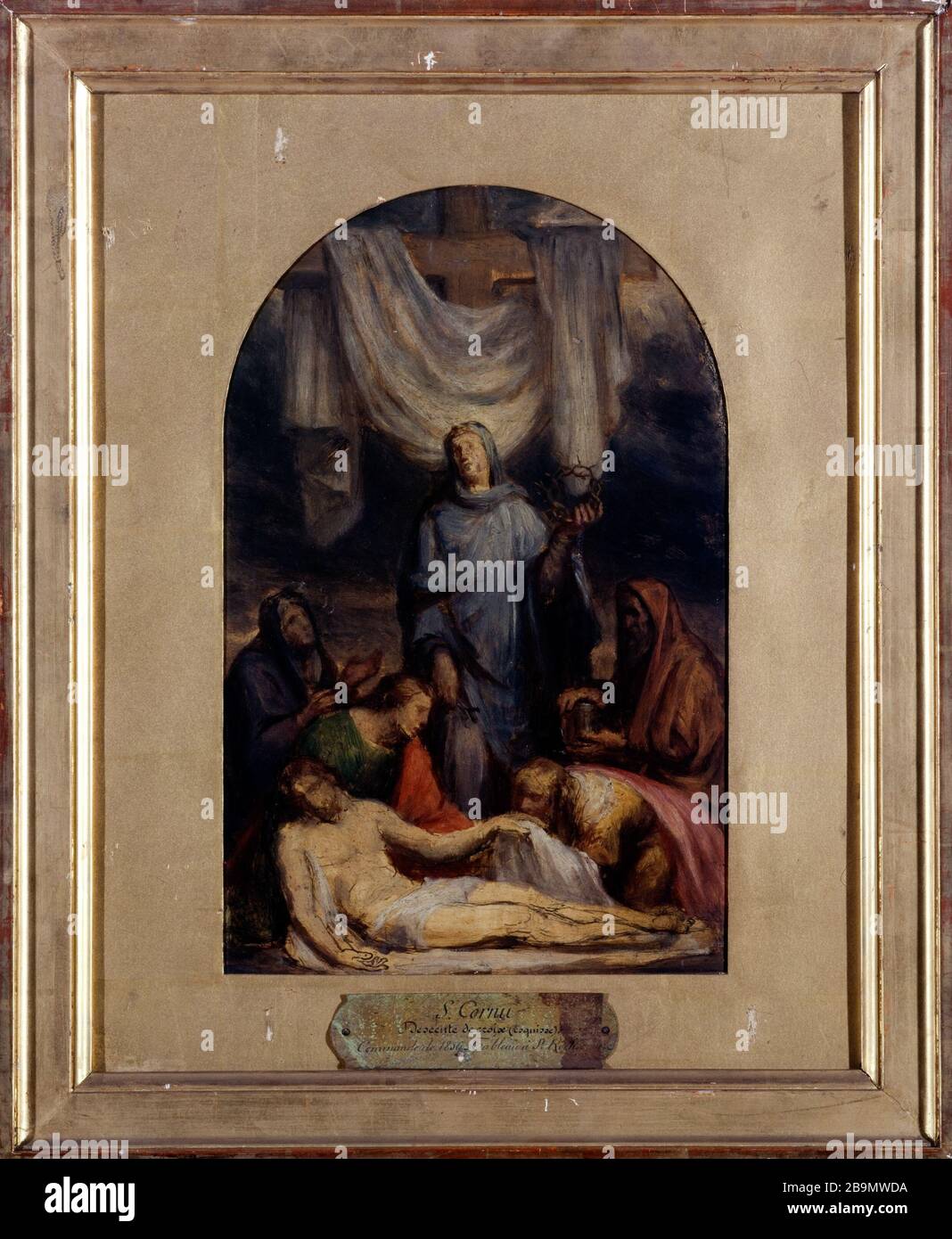 Gesù giù dalla croce Sébastien Melchior Cornu (1804-1870). "Jésus discenddu de la croix". Esquisse pour l'église Saint-Roch. Huile sur bois (ou métal ?), 1860-1870. Musée des Beaux-Arts de la Ville de Paris, Petit Palais. Foto Stock