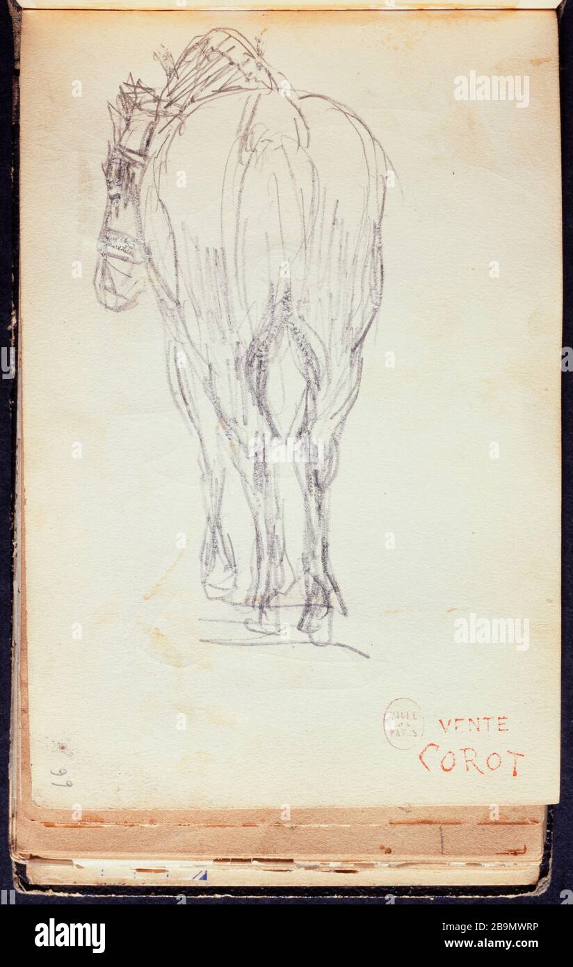 Pagina 66 dello sketchbook: Studio del paesaggio Camille Corot (1796-1875). Page 66 du carnet de croquis : étude de paysagage, 1868. Crayon sur papier. Parigi, musée Carnavalet. Foto Stock