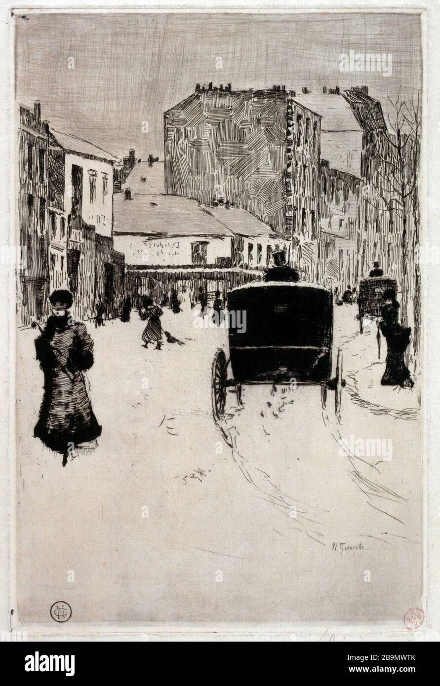 BOULEVARD DE CLICHY, TEMPO NEVE Norbert Goeneutte (1854-1894). "Le Boulevard Clichy, par temps de neige", 1876. Gravure. Parigi, musée Carnavalet. Foto Stock