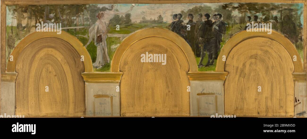 Insegnamento Scienza, disegno per il soggiorno delle Scienze, Municipio di Parigi Henry Lerolle (1848-1929). "Enseignement de la Science, esquisse pour le salon des Sciences, hôtel de ville de Paris". Huile sur toile, 1887-1888. Musée des Beaux-Arts de la Ville de Paris, Petit Palais. Foto Stock