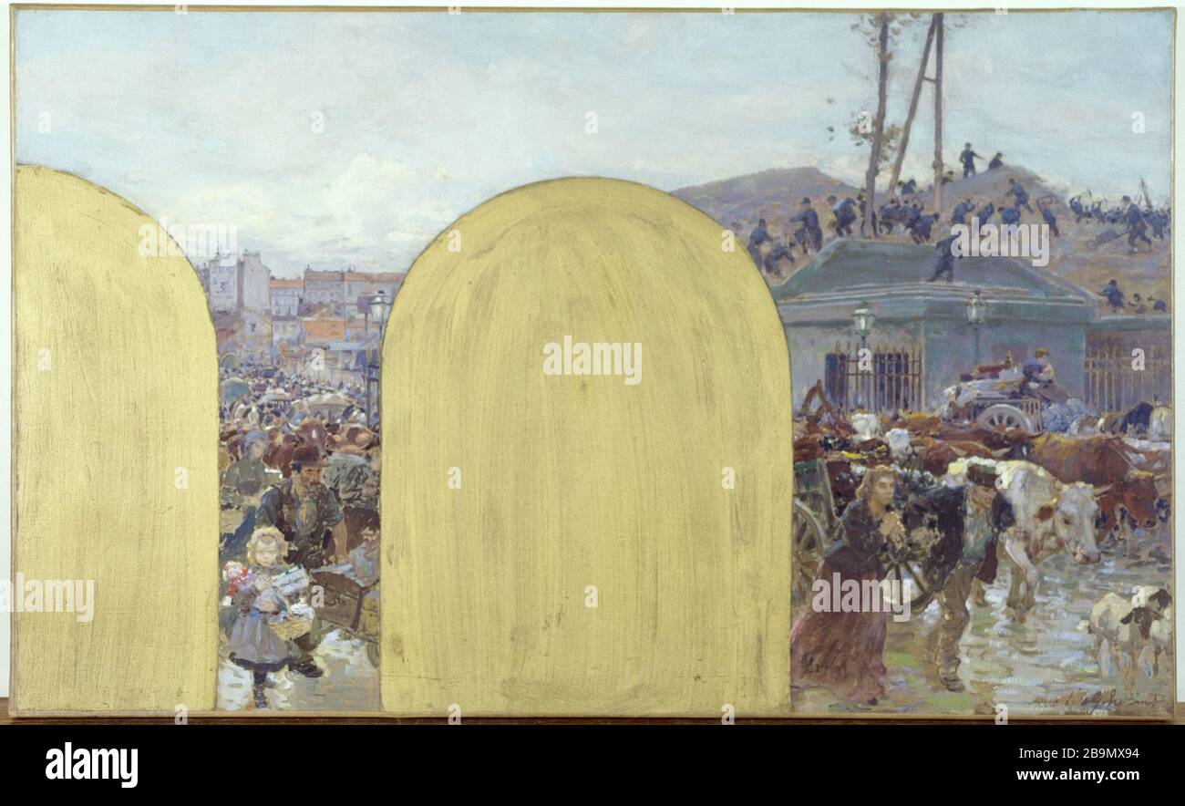 SEDE PARIGI - RITORNO A PARIGI SOBBORGHI DI RESIDENTI DI SCHIZZO PER IL MUNICIPIO (UFFICIO DEL GOVERNATORE) ADOLPHE BINET (1854-1897). "Siège de Paris - Rentrée dans Paris des habitants de la banlieue, esquisse pour l'Hôtel de Ville (Cabinet du Préfet)", 1895. Musée des Beaux-Arts de la ville de Paris, Petit Palais. Foto Stock