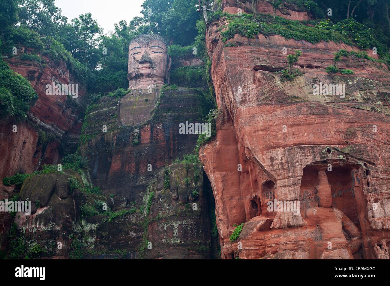 Il Buddha Gigante di Leshan si trova nel picco Qifeng del Monte Lingyun, nella città di Leshan, nella provincia di Sichuan, in Cina Foto Stock