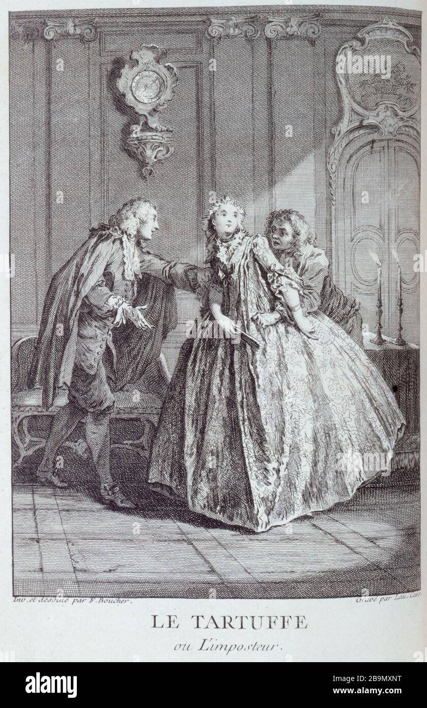 IL Tartuffe O L'IMPOSTORE 'le Tartuffe ou l'Imposteur', théâtre de Molière, tomé IV, pagina 171. Estampe de Laurent Cars (1700-1771) d'après François Boucher (1703-1770). Musée des Beaux-Arts de la Ville de Paris, Petit Palais. Foto Stock IL Tartuffe O L'IMPOSTORE 'le Tartuffe ou l'Imposteur', théâtre de Molière, tomé IV, pagina 171. Estampe de Laurent Cars (1700-1771) d'après François Boucher (1703-1770). Musée des Beaux-Arts de la Ville de Paris, Petit Palais. Foto Stock