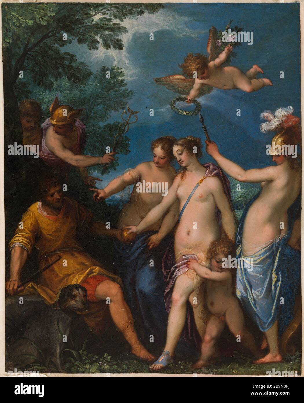 Il Giudizio di Parigi Johann Rottenhammer (1564-1625). "Le Jugement de Pâris". Huile sur cuivre, 1597. Musée des Beaux-Arts de la Ville de Paris, Petit Palais. Foto Stock