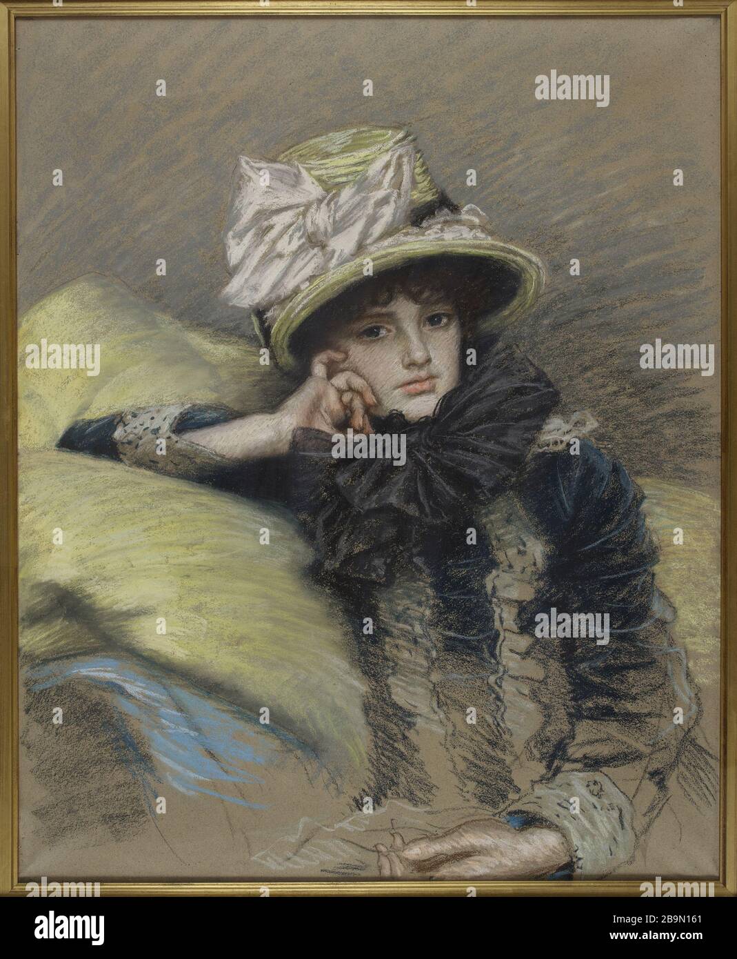 Ritratto di giovane donna. Giacomo Jacques Joseph Tissot (1836-1902). 'Portrait de jeune femme'. Crayon grafite, pastello. Musée des Beaux-Arts de la Ville de Paris, Petit Palais. Foto Stock