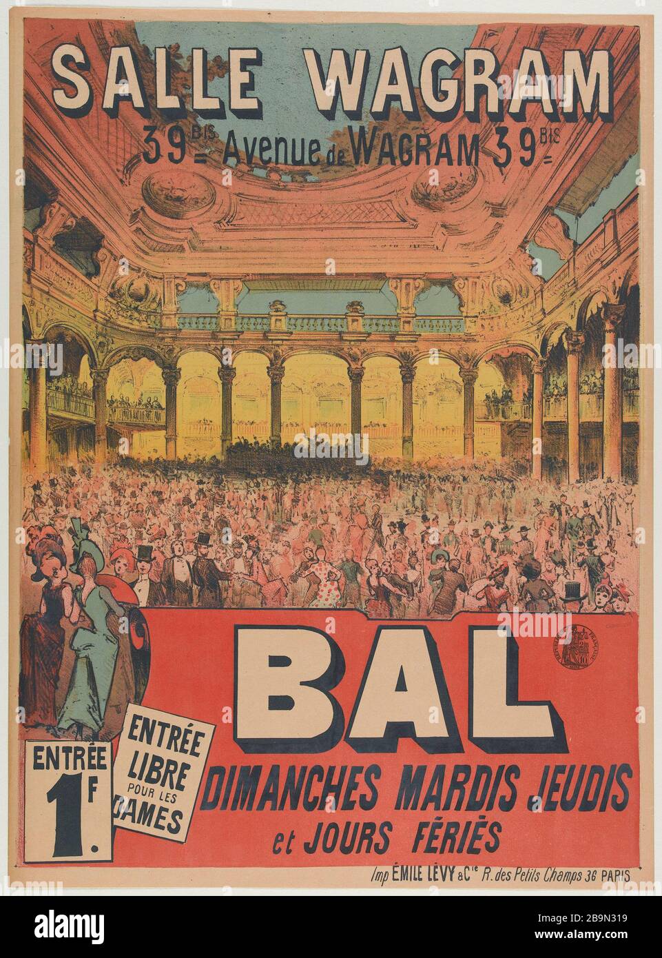 SALLE WAGRAM, 39 BIS AVENUE DE WAGRAM, BAL ANONYME. 'Alle Wagram, 39 bis avenue de Wagram, bal'. Lithographie, 1880-1900. Parigi, musée Carnavalet. Foto Stock