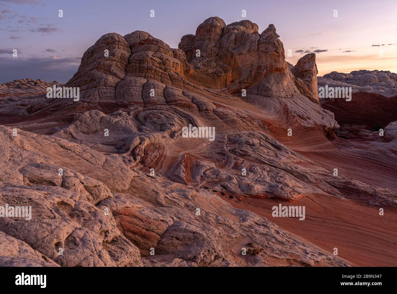 Il White Pocket è un'area isolata e difficile da raggiungere di arenaria nascosta all'interno della distesa desertica del Vermillion Cliffs National Monument Foto Stock
