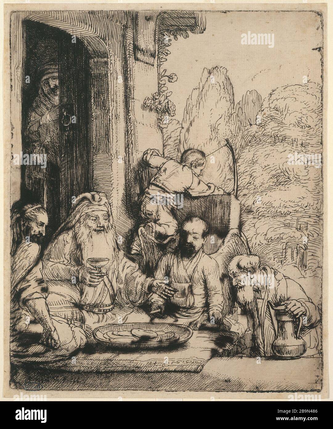 ABRAHAMO RICEVE I TRE ANGELI Harmensz Van Rijn Rembrandt (1606-1669). "Abraham Recevant les trois Anges (B 29 - état Unique), 1656". Musée des Beaux-Arts de la Ville de Paris. Foto Stock