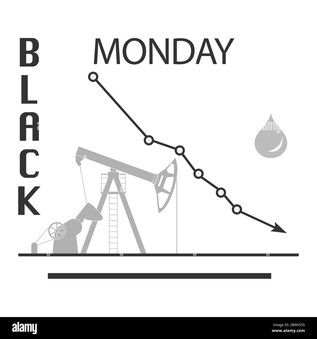 Illustrazione vettoriale industria petrolifera. Prezzi in calo. Crisi economica. Riduzione della domanda pianificata. Mercato. La negoziazione sul cambio ha aumentato la produzione Equip Illustrazione Vettoriale