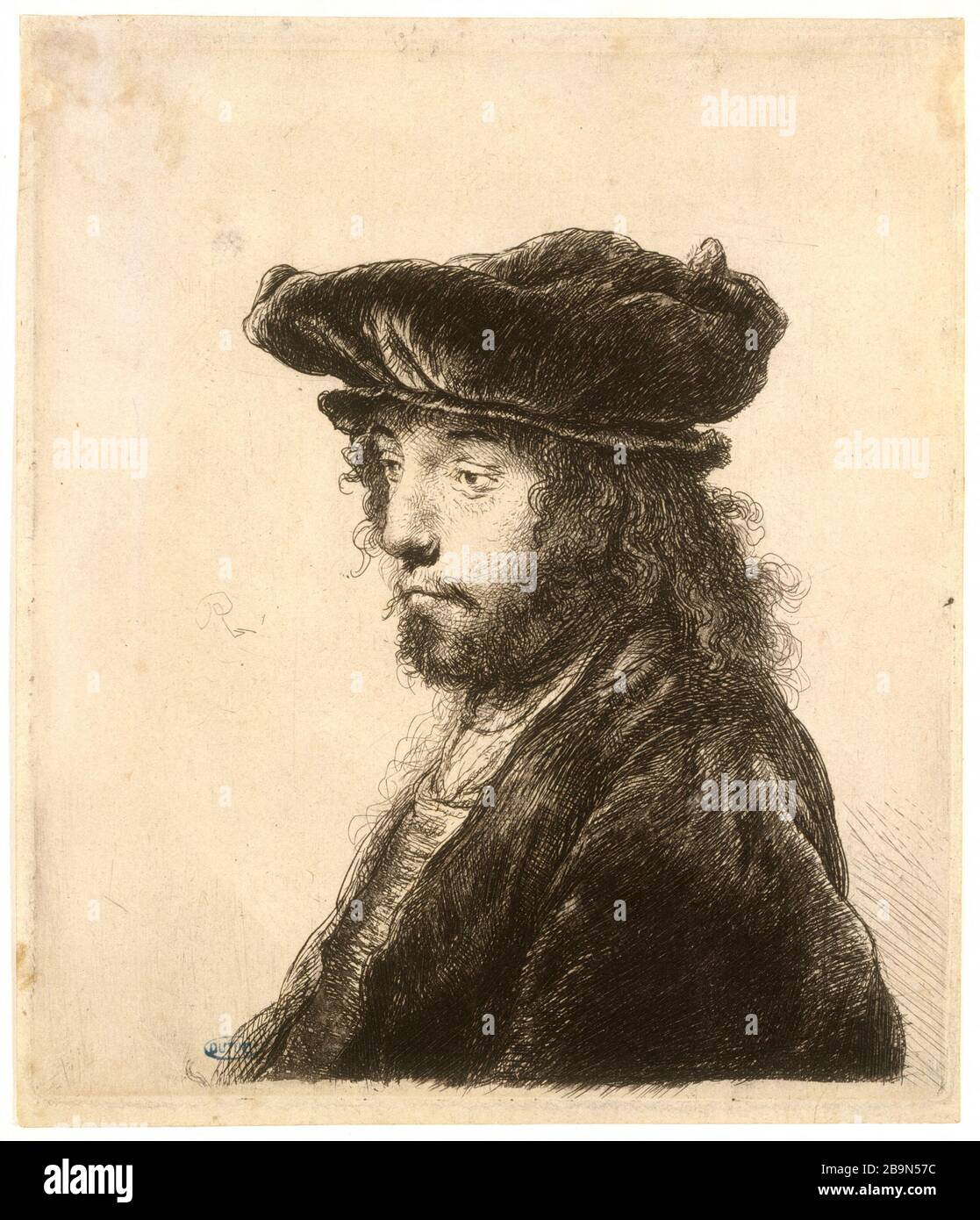 GIOVANE UOMO IN VELLUTO TOQUE Harmensz Van Rijn Rembrandt (1606-1669). "Jeune homme à la toque de velours (B 289 - 2ème état), vers 1635". Musée des Beaux-Arts de la Ville de Paris, Petit Palais. Foto Stock
