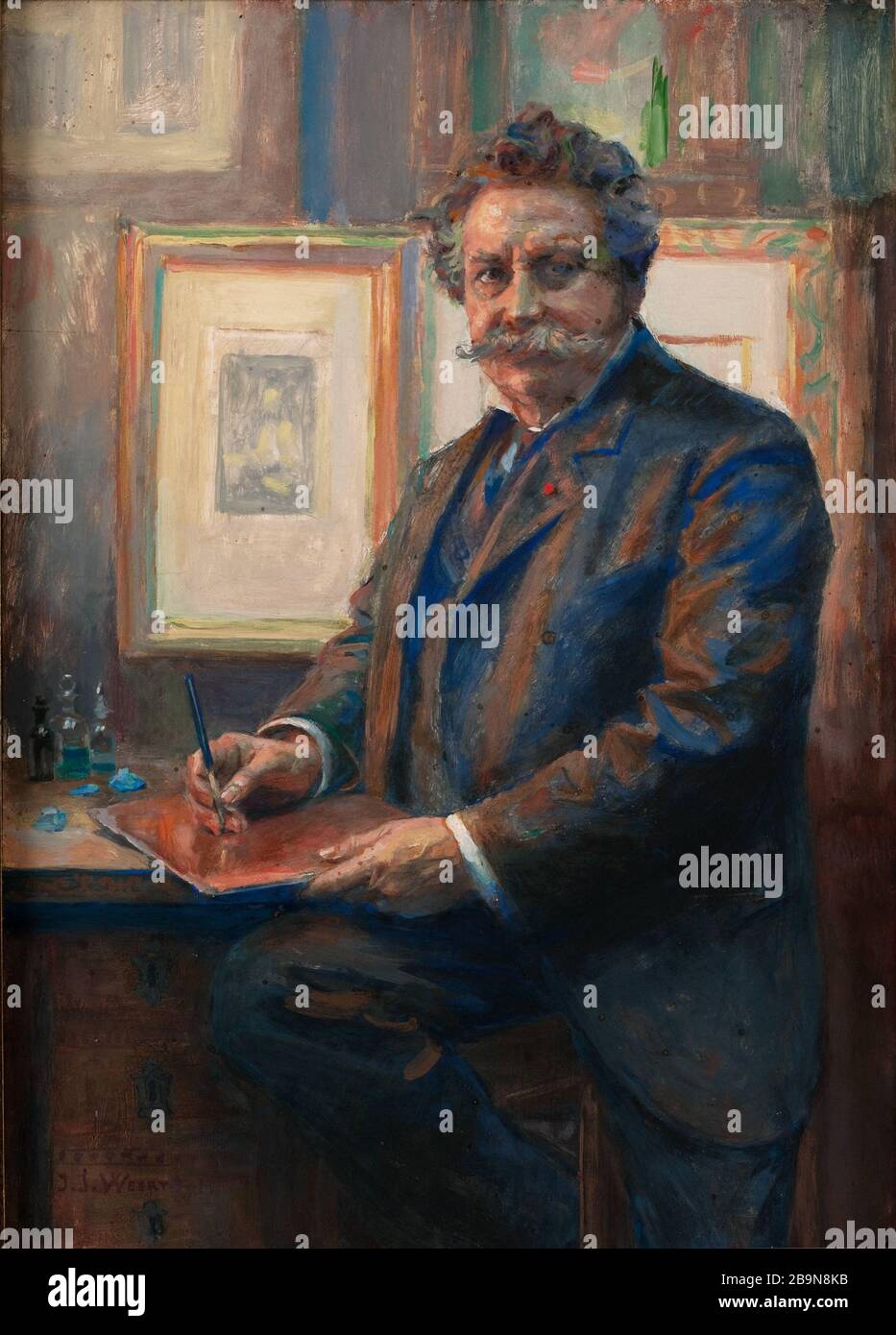 Charles Albert Waltner nel suo studio Jean-Joseph Weerts (1847-1927). "Charles Albert Waltner (1846-1925), graveur français, dans son atelier". Détrempe sur bois. 1910. Musée des Beaux-Arts de la Ville de Paris, Petit Palais. Foto Stock