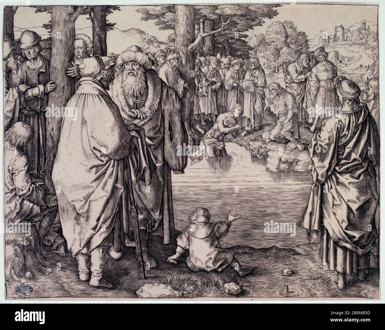 Il Battesimo di Cristo (Bartsch 40) Lucas de Leyde (1494-1533). Le Baptême du Christ (Bartsch 40). Burin. 1510. Musée des Beaux-Arts de la Ville de Paris, Petit Palais. Foto Stock