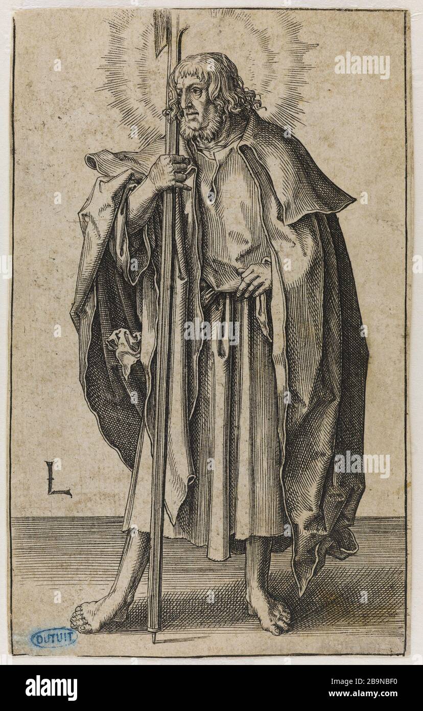 Cristo e gli Apostoli: 14 tavole - 13. San Matteo - 98 Bartsch Lucas de Leyde (1494-1533). "Le Christ et les Apôtres" : 14 assi - 13. 'Saint Matthieu' - Bartsch 98. Burin. 1510. Musée des Beaux-Arts de la Ville de Paris, Petit Palais. Foto Stock