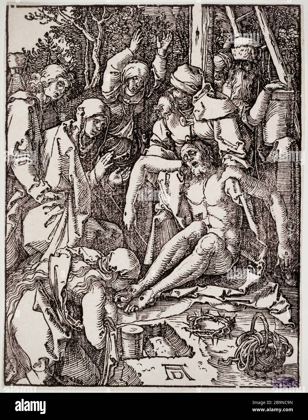 Piccola Passione sul legno: La Lamentazione (Bartsch 43) Albrecht Dürer (1471-1528). La Petite Passion sur bois : la Déploration (Bartsch 43). 1509-1510. Musée des Beaux-Arts de la Ville de Paris, Petit Palais. Foto Stock
