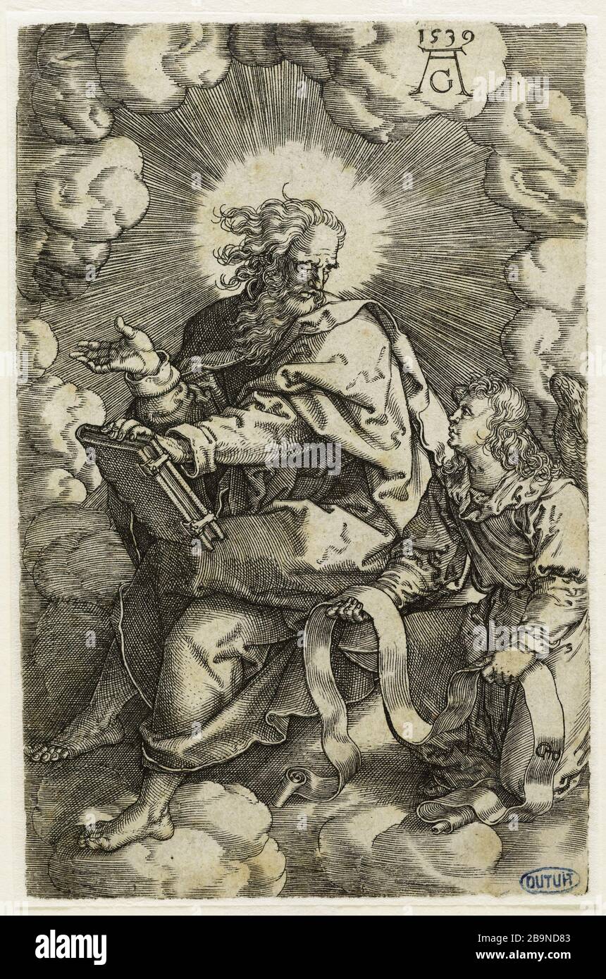 I quattro evangelisti di Georg Pencz Saint Mathieu (Hollstein 57) Georges Pencz (ou Jörg Pencz - V.1500/V1550). Les Quatre évangélistes d'après Georg Pencz : Saint Mathieu (Hollstein 57). Burin, 2e quart du Xvie siècle. Musée des Beaux-Arts de la Ville de Paris, Petit Palais. Foto Stock