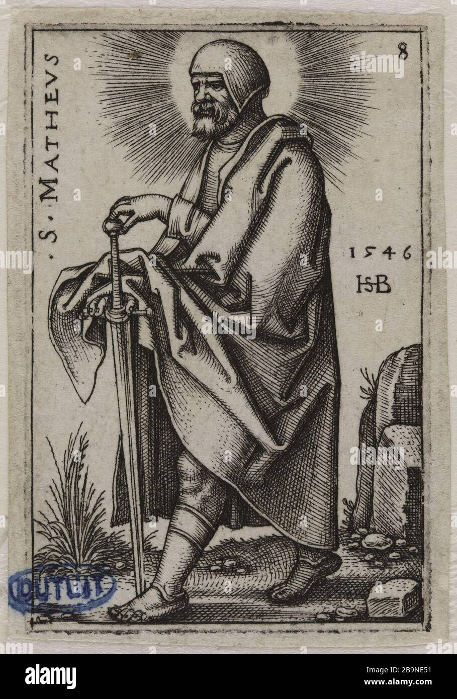 I dodici Apostoli: San Matteo, 8. (Hollstein (volume 3, pagina 34); Bartsch 50) Hans Sebald Beham (1500-1550). 'Les Douze Apôtres : Saint Mathieu, n°8. (Hollstein (volume 3, pag. 34); Bartsch 50)». Burin. 1546. Musée des Beaux-Arts de la Ville de Paris, Petit Palais. Foto Stock