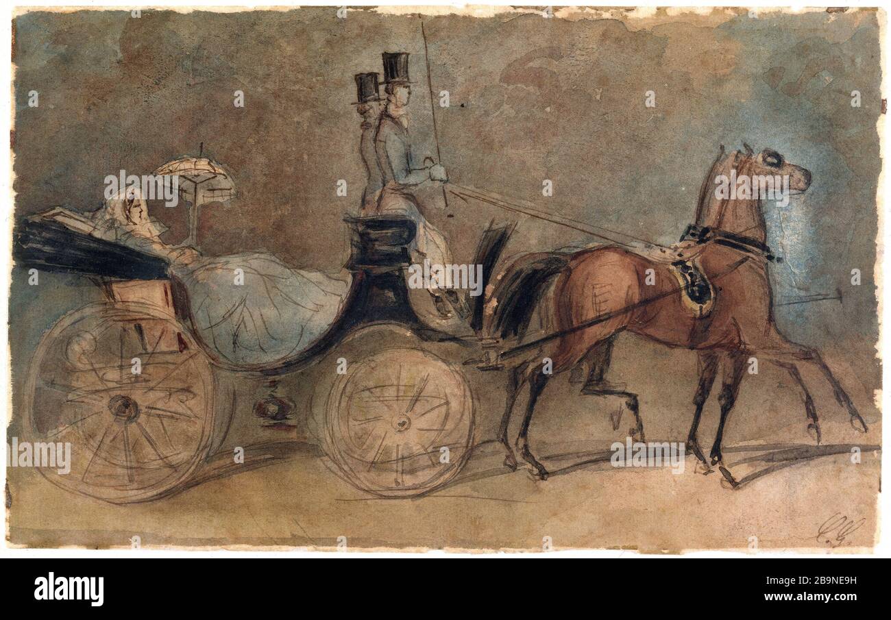 Passeggiate in carrozza Constantin Guys (1802-1892). 'Promenade en calèche'. Crayon, aquarelle, plume et encre sur papier, vers 1860-1870. Musée des Beaux-Arts de la Ville de Paris, Petit Palais. Foto Stock