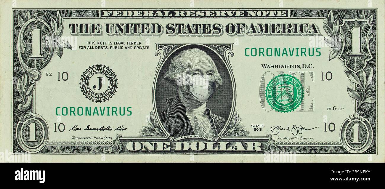 COVID-19 coronavirus negli Stati Uniti. Un dollaro americano Foto Stock