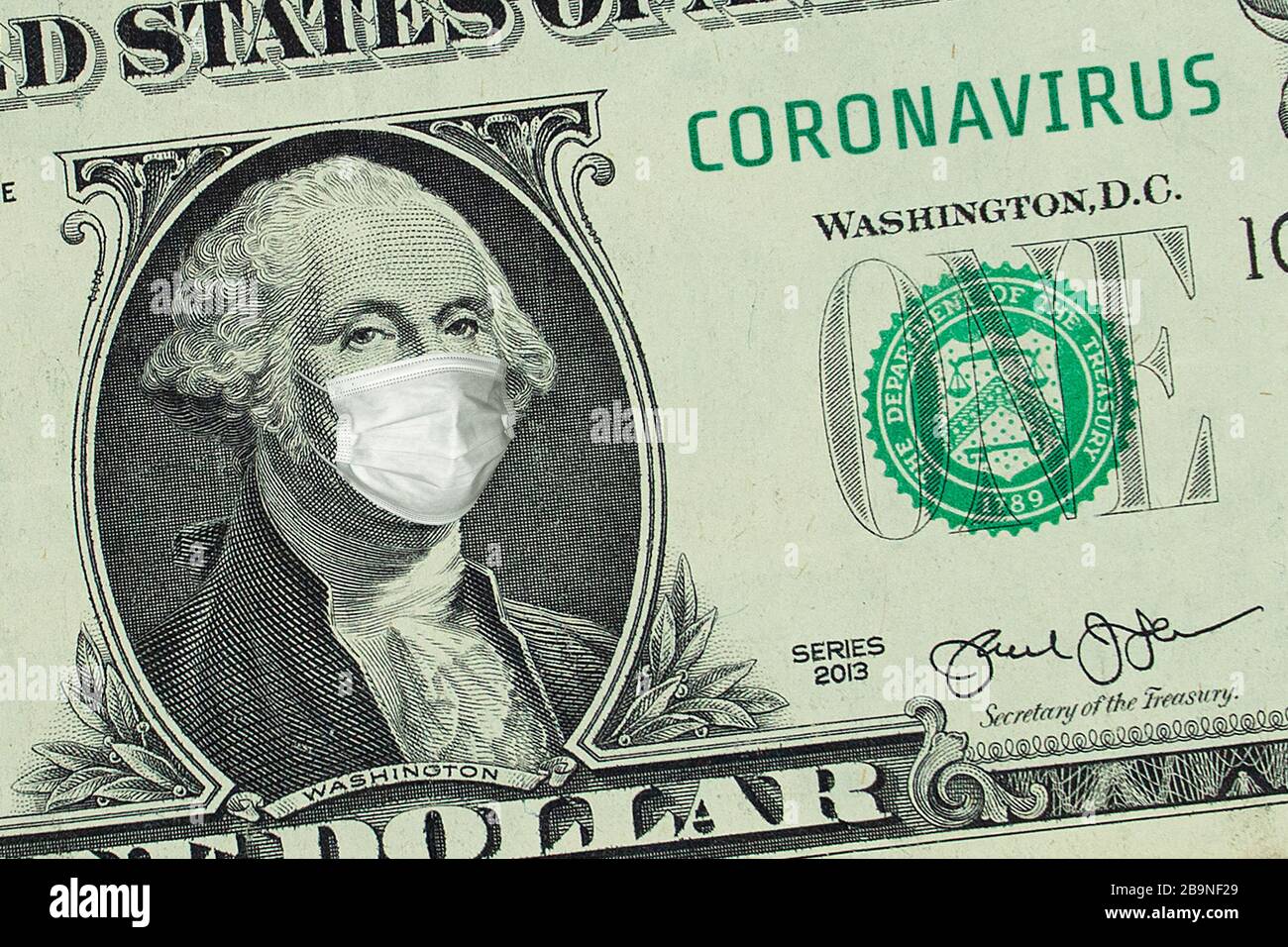 Il Presidente DEGLI STATI UNITI Washington in una maschera medica. Foto Stock