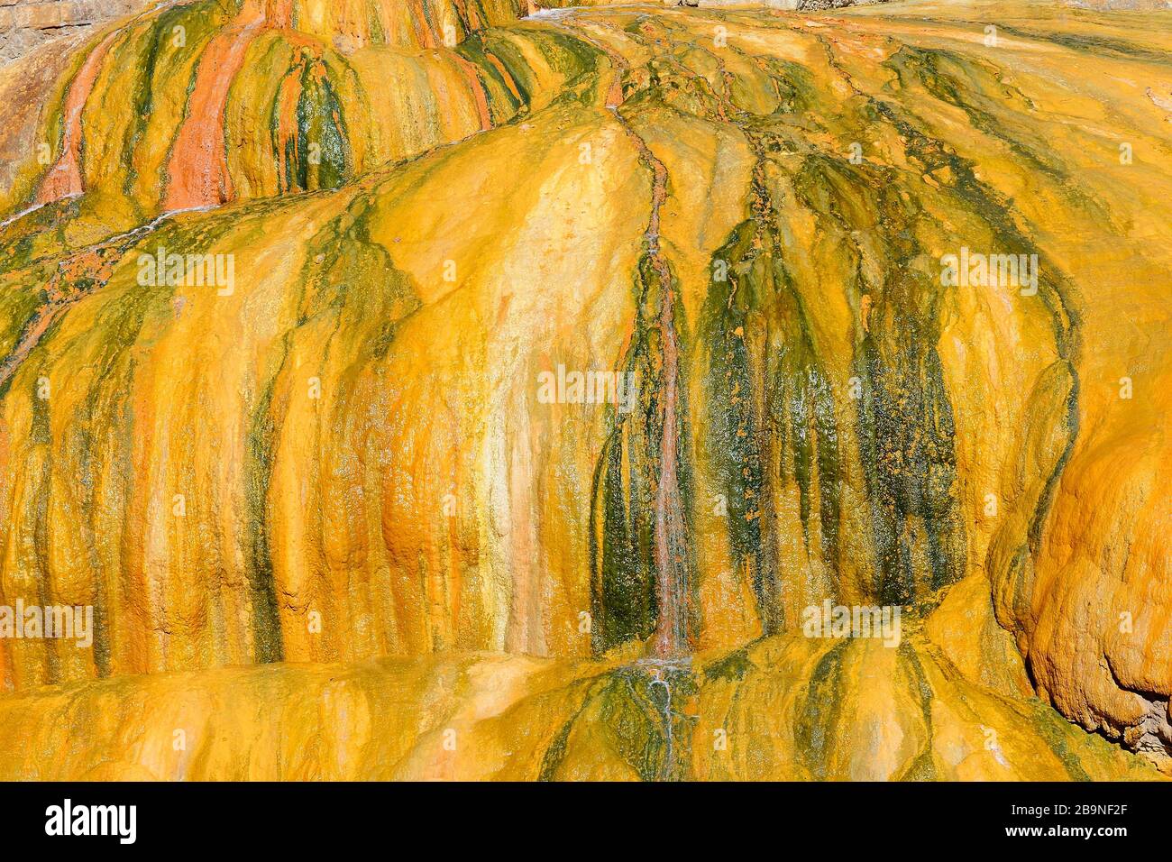 Puente del Inca, gioco di colore della sorgente di zolfo, vicino a Uspallata, provincia di Mendoza, Argentina Foto Stock