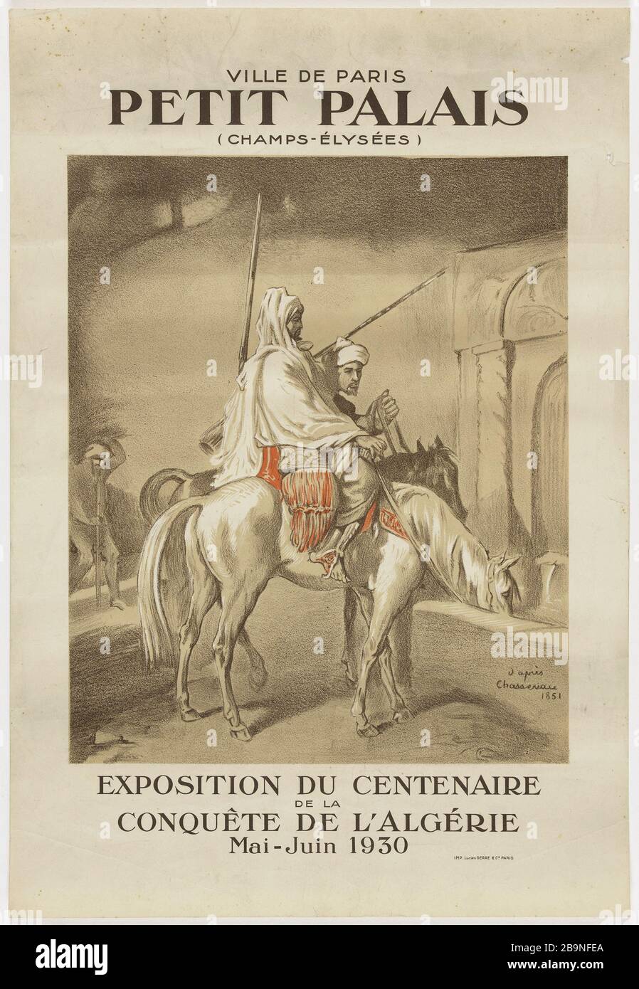 Poster della mostra Centenario della conquista dell'Algeria (1830-1930) / Petit Palais, Museo di Belle Arti di Parigi Anonyme d'après Théodore Chassériau (1819-1856). 'Affiche de l'exposition du Centenaire de la conquête de l'Algérie (1830-1930) au Petit Palais, musée des beaux-Arts de ville de Paris'. Imprimerie Lucien Serre & Cie Parigi. Procédé photomécanique. 1930. Musée des Beaux-Arts de la Ville de Paris, Petit Palais. Foto Stock