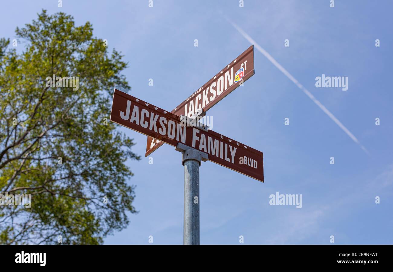 Gary, Indiana, USA - 27 luglio 2019: Il cartello con il nome della famiglia Jackson Foto Stock