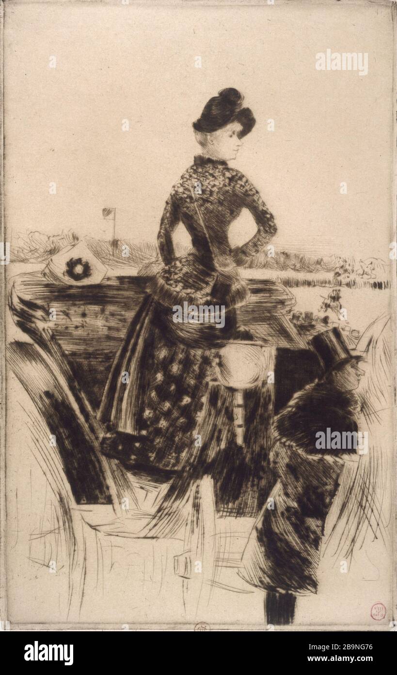 LE RAZZE, DONNA IN CARROZZA NORBERT GOENEUTTE (1854-1894). 'Aux courses, femme dans une calèche, avant 1888'. Gravure (pointe sèche). Parigi, musée Carnavalet. Foto Stock
