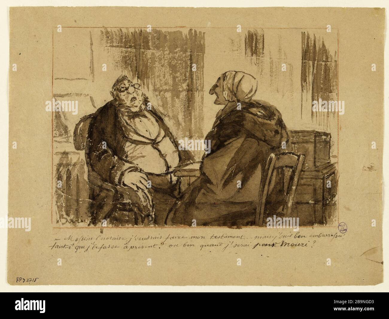 Môssieur il notaio J'voidrais Jules-Jean-Antoine Baric (1830-1905). 'Mossieur l'notaire j'voidrais'. Lavis d'Encre, sanguine sur papier. Musée des Beaux-Arts de la Ville de Paris, Petit Palais. Foto Stock