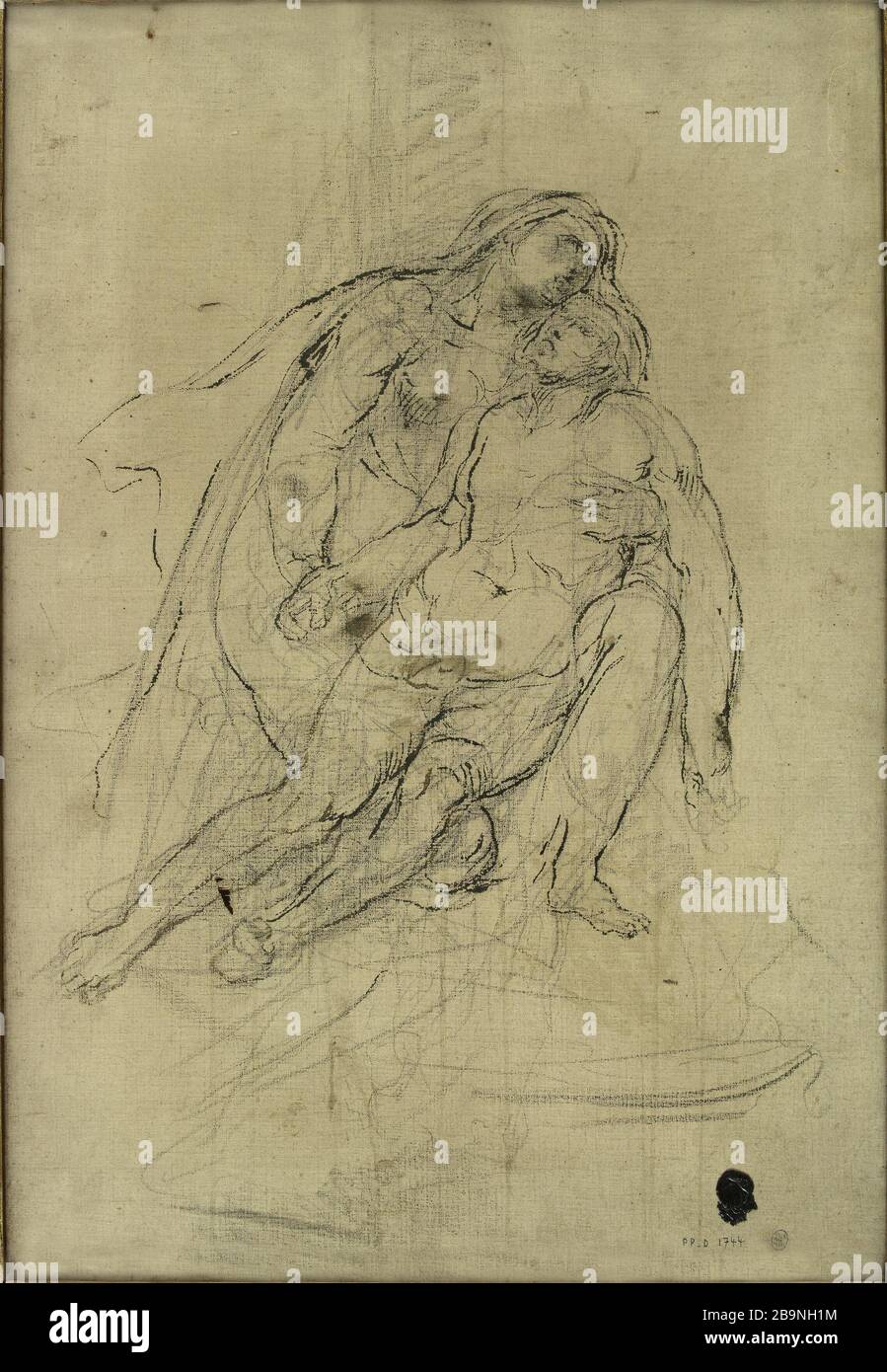 Peccato. Jean-Baptiste Carpeaux (1827-1875). Pietà. Plume et encre noire sur toile. Musée des Beaux-Arts de la Ville de Paris, Petit Palais. Foto Stock