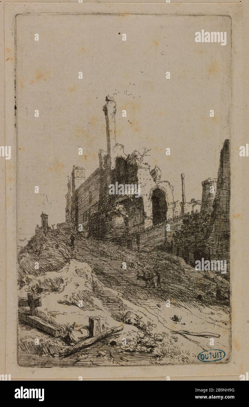 Rovine di Roma, resti di un palazzo a Tivoli (Hollstein 16) Breenberg, Bartholomaus. "Ruines de Rome, restes d'un palais à Tivoli (Hollstein 16)". Eau-forte. Musée des Beaux-Arts de la Ville de Paris, Petit Palais. Foto Stock