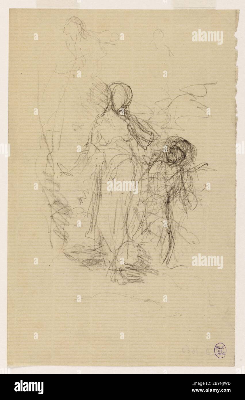 Disegno per una figura di faccia accompagnata da amore Narcisse Diaz de la pena (1807-1876). Esquisse pour une figure de face accompagnée d'un amour. Crayon grafite sur papier vergé. Musée des Beaux-Arts de la Ville de Paris, Petit Palais. Foto Stock