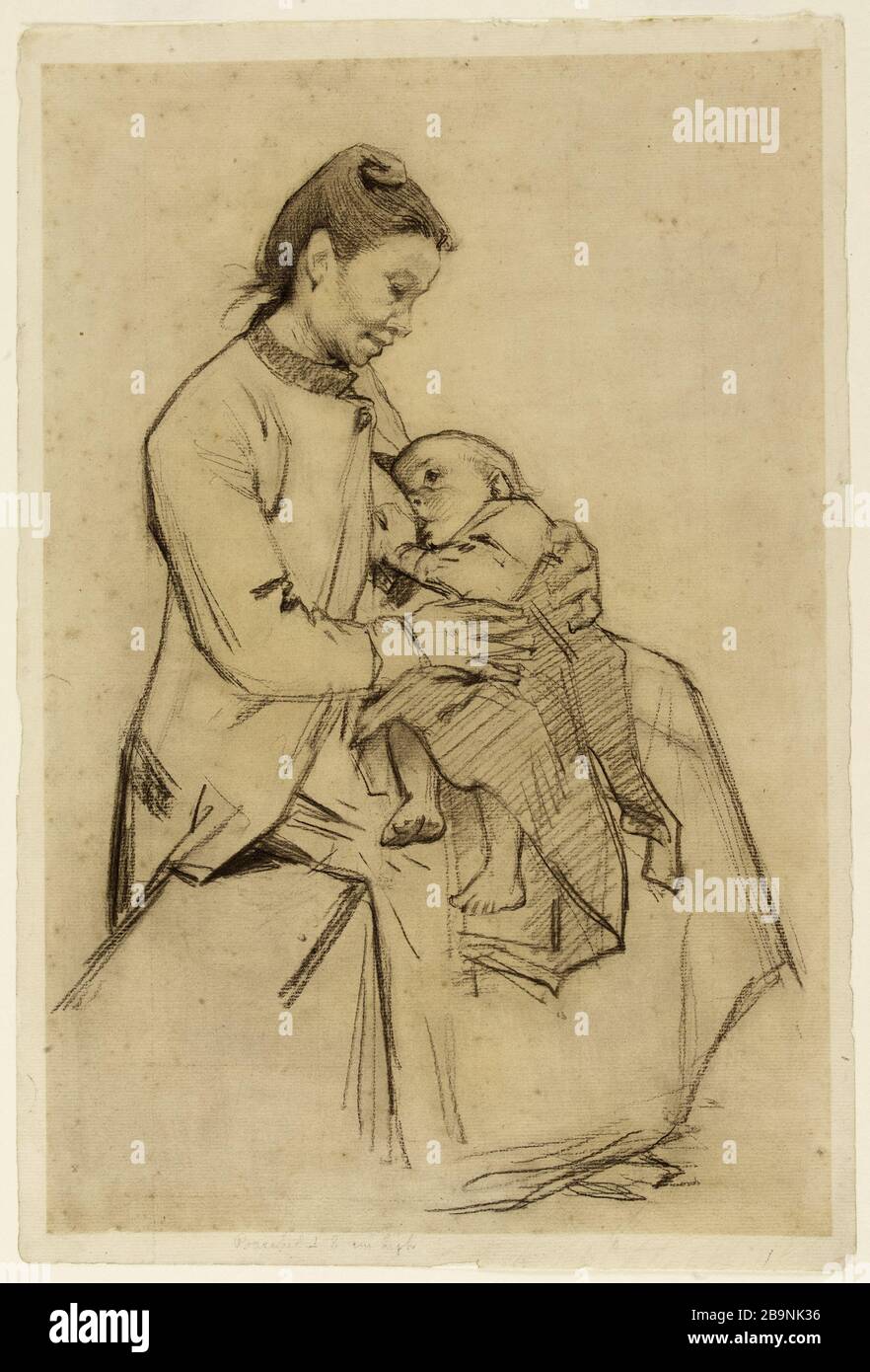 Allattamento al seno Jean Geoffroy (1853-1924). 'Allaitant'. Fusain sur papier vergé. Musée des Beaux-Arts de la Ville de Paris, Petit Palais. Foto Stock