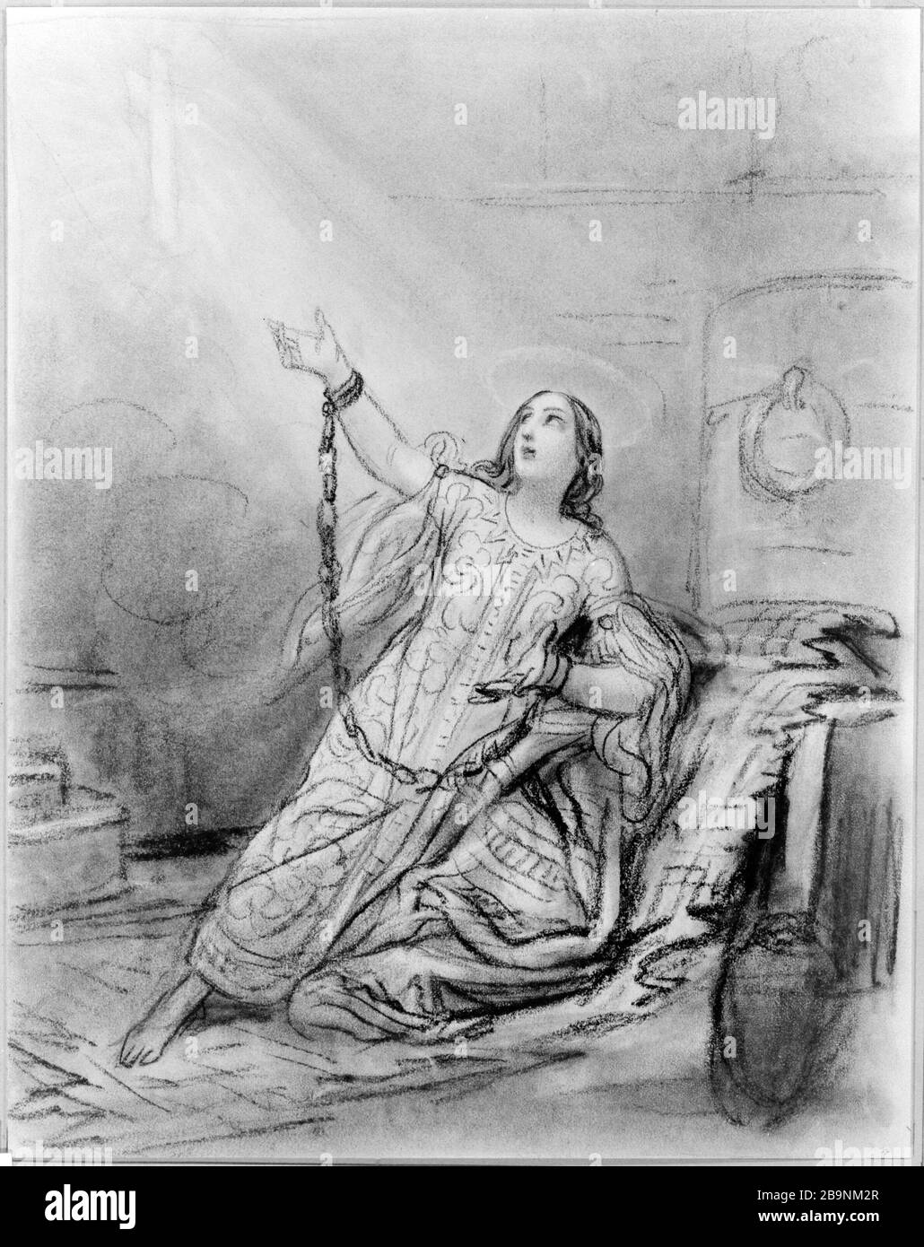SAINTE ALEXANDRINE Octave Tassaert (1800-1874). "Sainte Alexandrine". Fusain sur papier crème, XIXème siècle. Musée des Beaux-Arts de la Ville de Paris, Petit Palais. Foto Stock
