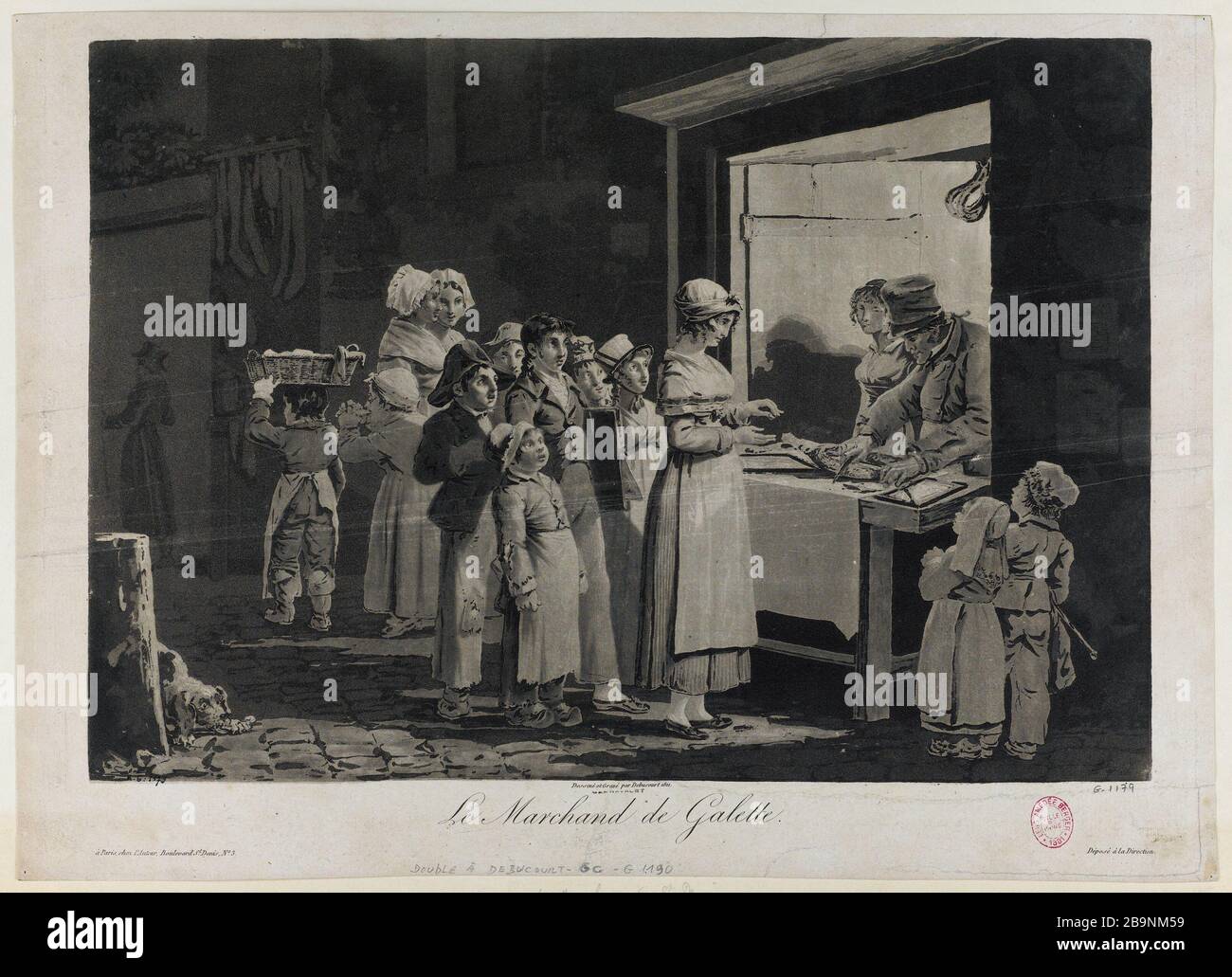 Il mercante di frittelle Louis-Philibert Debucourt (1755-1832). "Le marchand de galette". Gravure (aquatinte en noir). Parigi, musée Carnavalet. Foto Stock