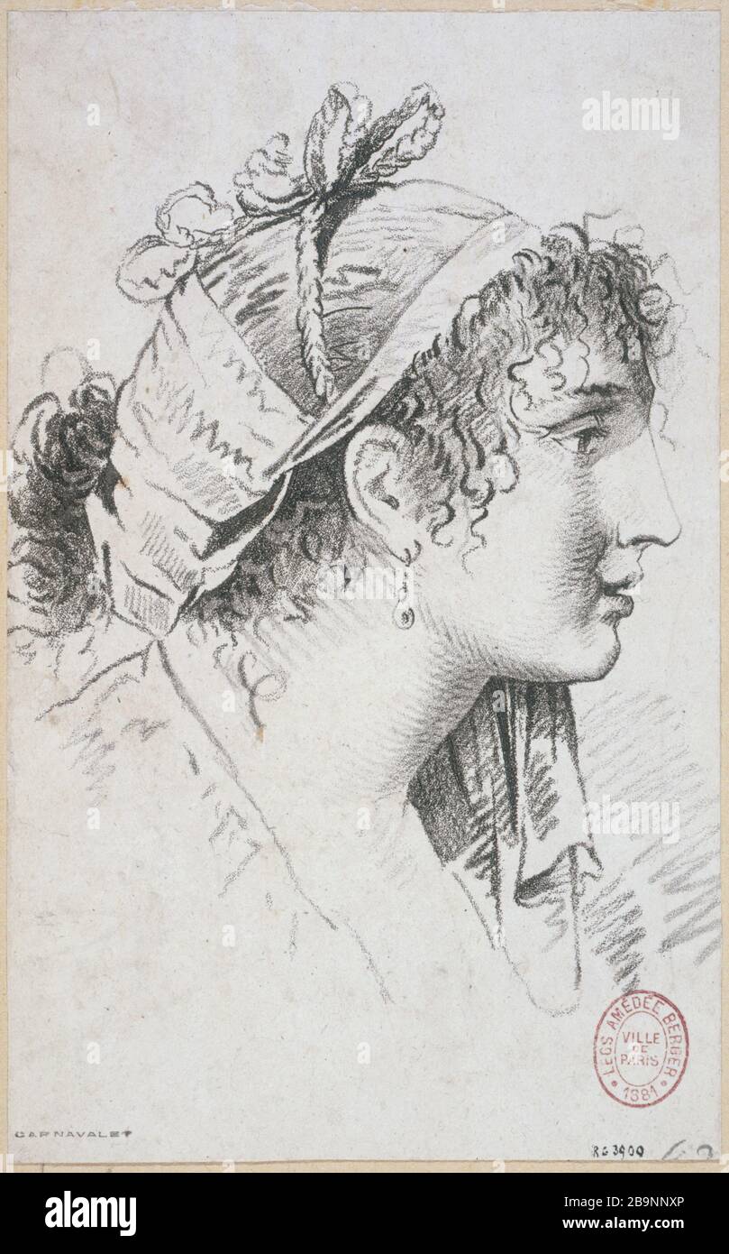 Teste serie e acconciature moderne [testa donna nel profilo antico a destra] Philibert-Louis Debucourt (1755-1832). "Recueil de têtes et coiffures modernes". Gravure (manière de crayon, aquatinte). Parigi, musée Carnavalet. Foto Stock