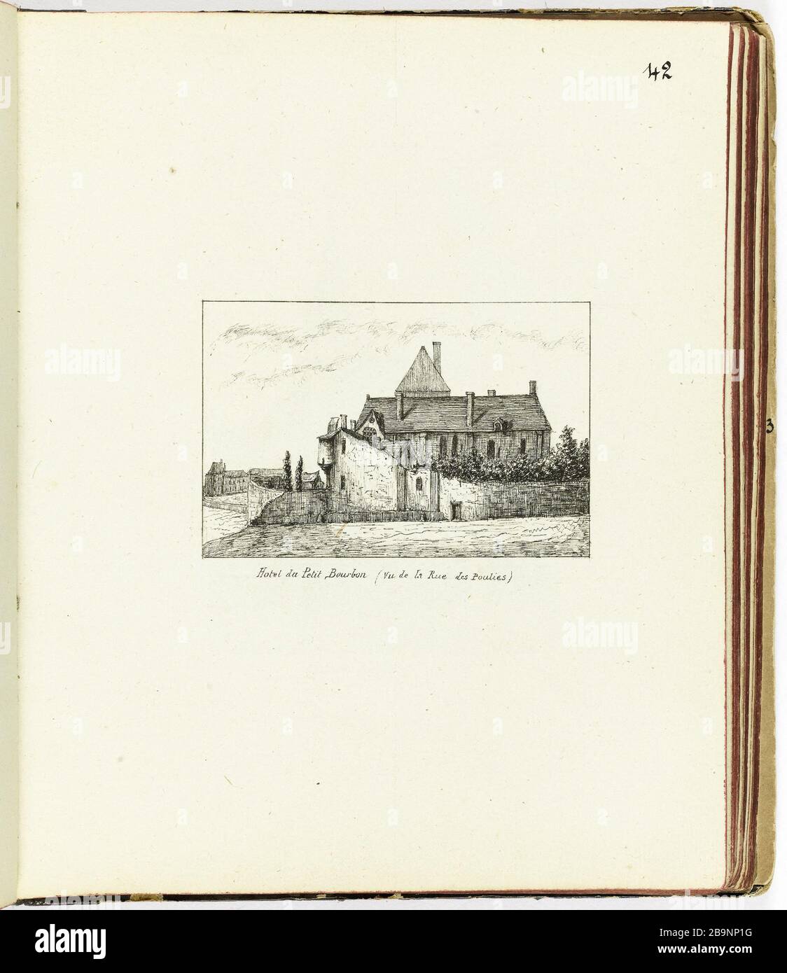 Collezione di 102 disegni [Vecchia Parigi] Hotel du Petit Bourbon, per la strada delle pulegge Henri Chapelle (1850-1925). "Le Vieux Paris". Recueil de 102 dessins. Hôtel du Petit Bourbon, vue de la rue des Poulies. Parigi, musée Carnavalet. Foto Stock