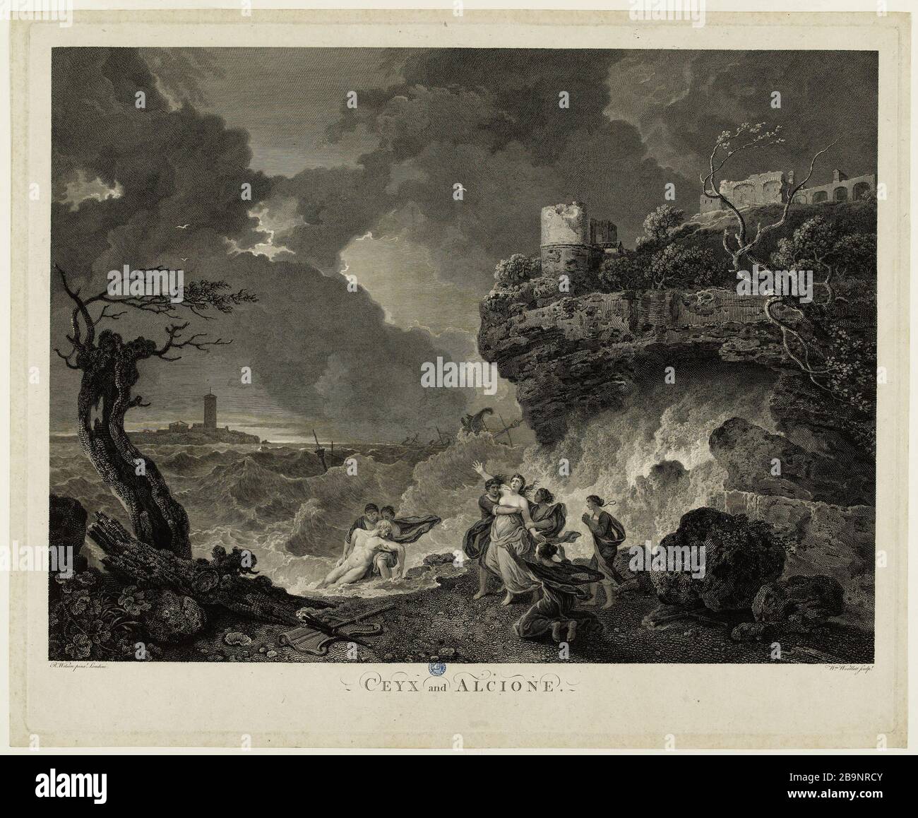 Ceyx e Alcyone dopo R. Wilson William Woollett (1735-1785).'Ceyx et Alcione', d'après Richard Wilson (peintre) et Longini . Gravure (burin). Musée des Beaux-Arts de la Ville de Paris, Petit Palais. Foto Stock