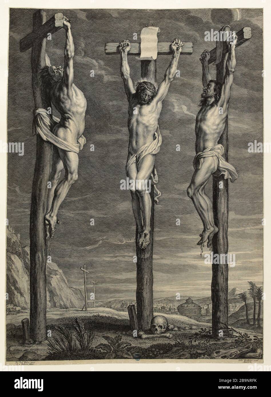 Cristo tra i due ladri, dopo Rubens (Dutuit 86, pag. 68) Boëtius Adamsz Bolswert (dit Bodius), Adams Schelte. Le Christ entre les deux larrons, d'après Rubens (Dutuit 86, pag. 68). Burin, 1ère moitié du XVIIème siècle. Musée des Beaux-Arts de la Ville de Paris, Petit Palais. Foto Stock