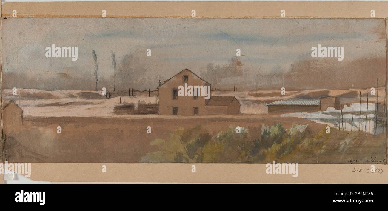 1870 Assedio di Parigi: Vista delle fortificazioni. Charles Camille Chazal (1825-1875). '1870. Siège de Paris : vue des fortifications'. Gouache sur papier, 1870. Parigi, musée Carnavalet. Foto Stock