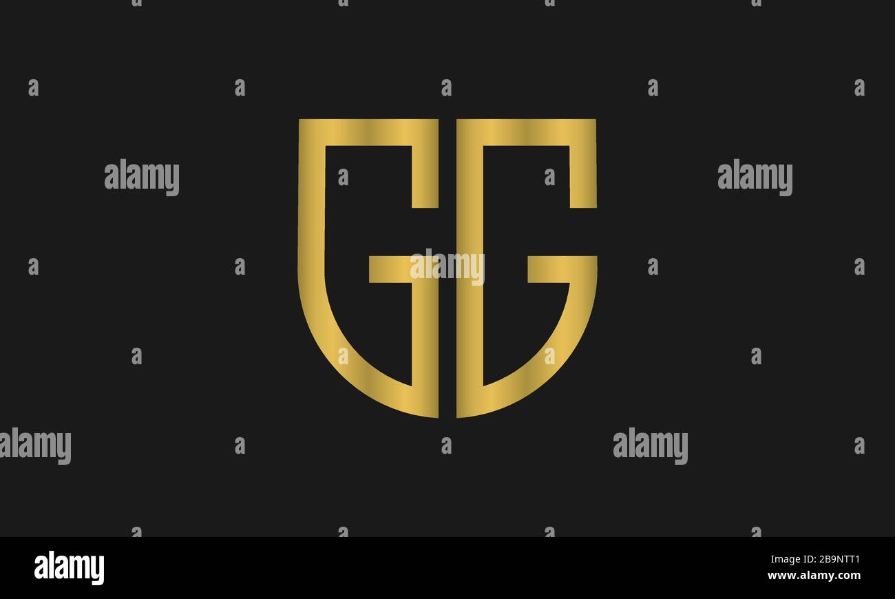 Combinazione di monogramma Letter GG e simbolo scudo. Design del logo line art. Simboleggia affidabilità, sicurezza, potenza, sicurezza. Illustrazione Vettoriale