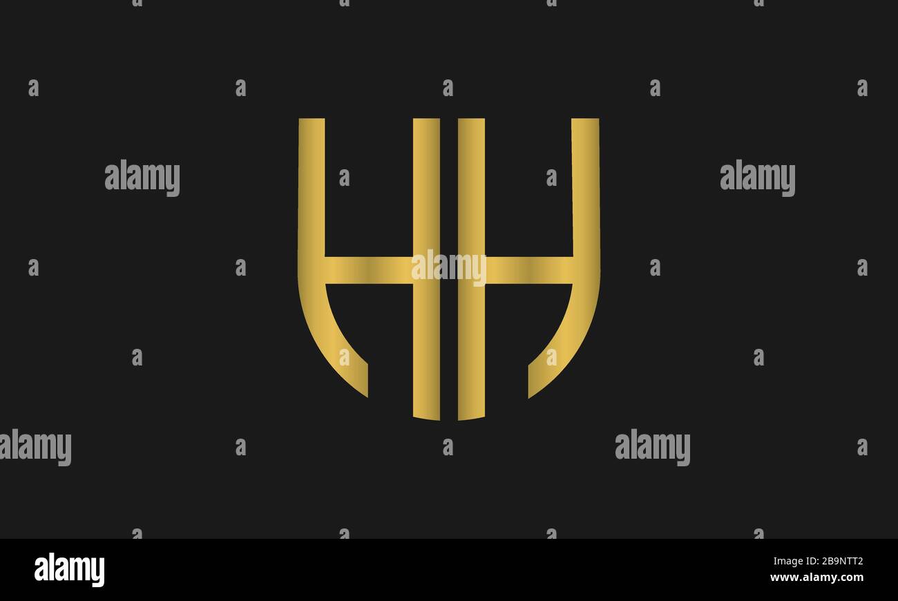 Combinazione di monogramma lettera HH e simbolo di protezione. Design del logo line art. Simboleggia affidabilità, sicurezza, potenza, sicurezza. Illustrazione Vettoriale