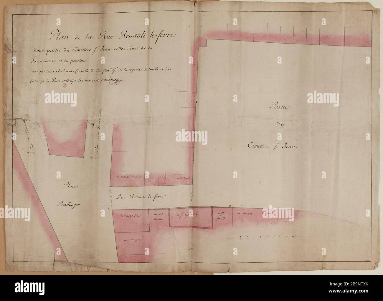 Mappa stradale Renault-the-Fèvre, una parte del cimitero e San Giovanni strade Tixeranderie e forall. Foto Stock