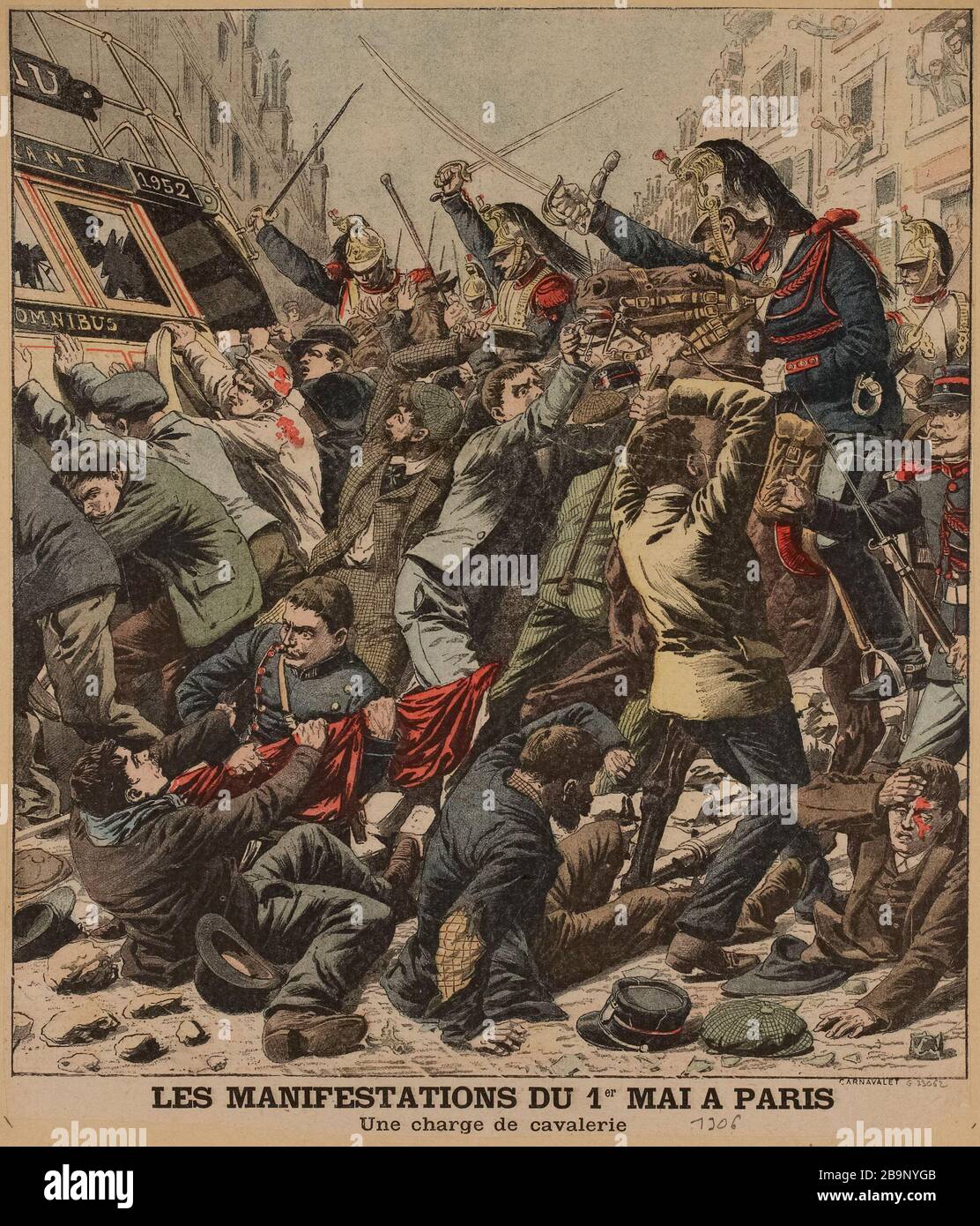 Gli eventi del 1 ° maggio a Parigi / una carica di cavalleria Foto Stock
