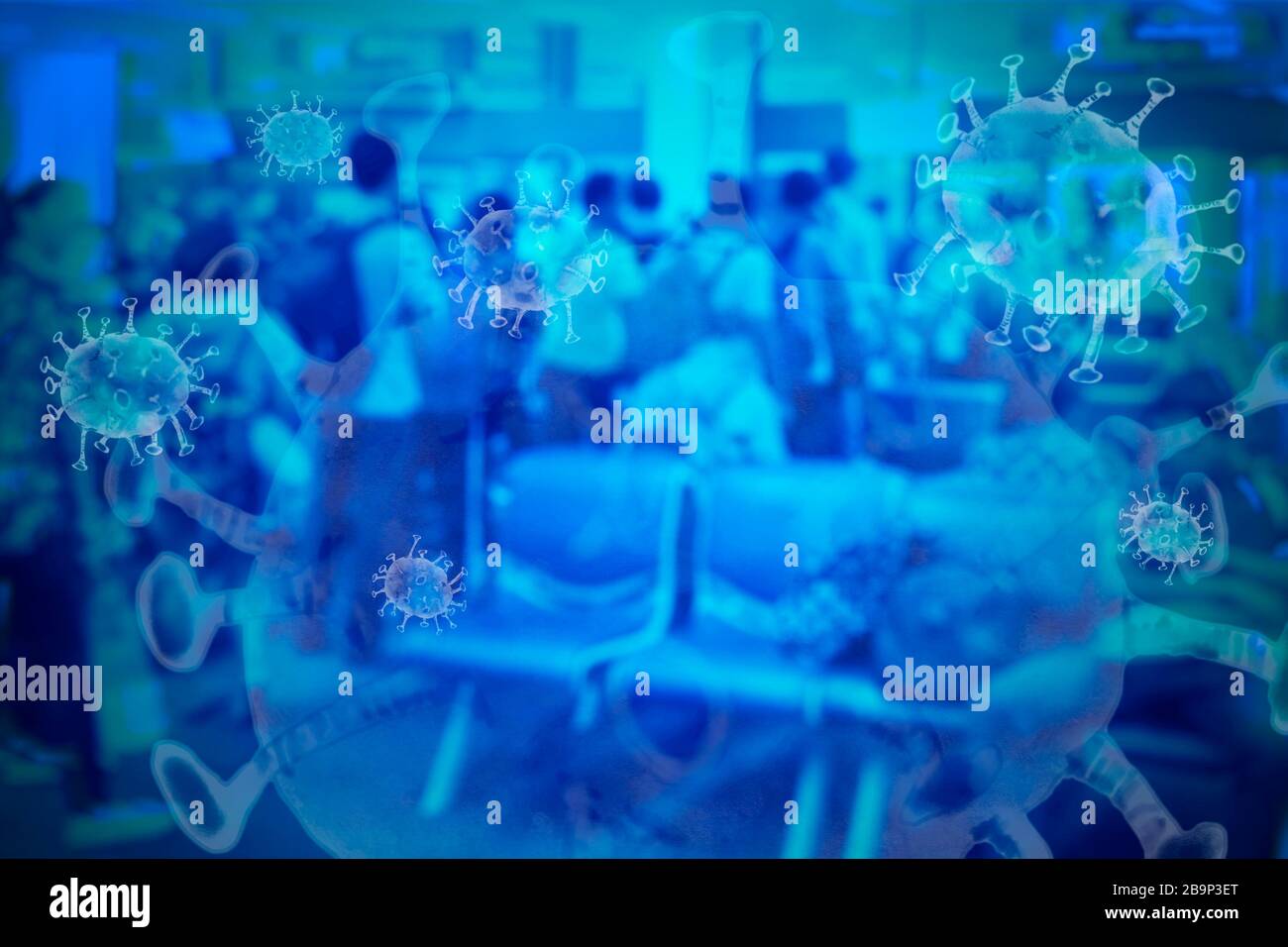 Sfondo blu della folla che ha rick da virus. Foto Stock