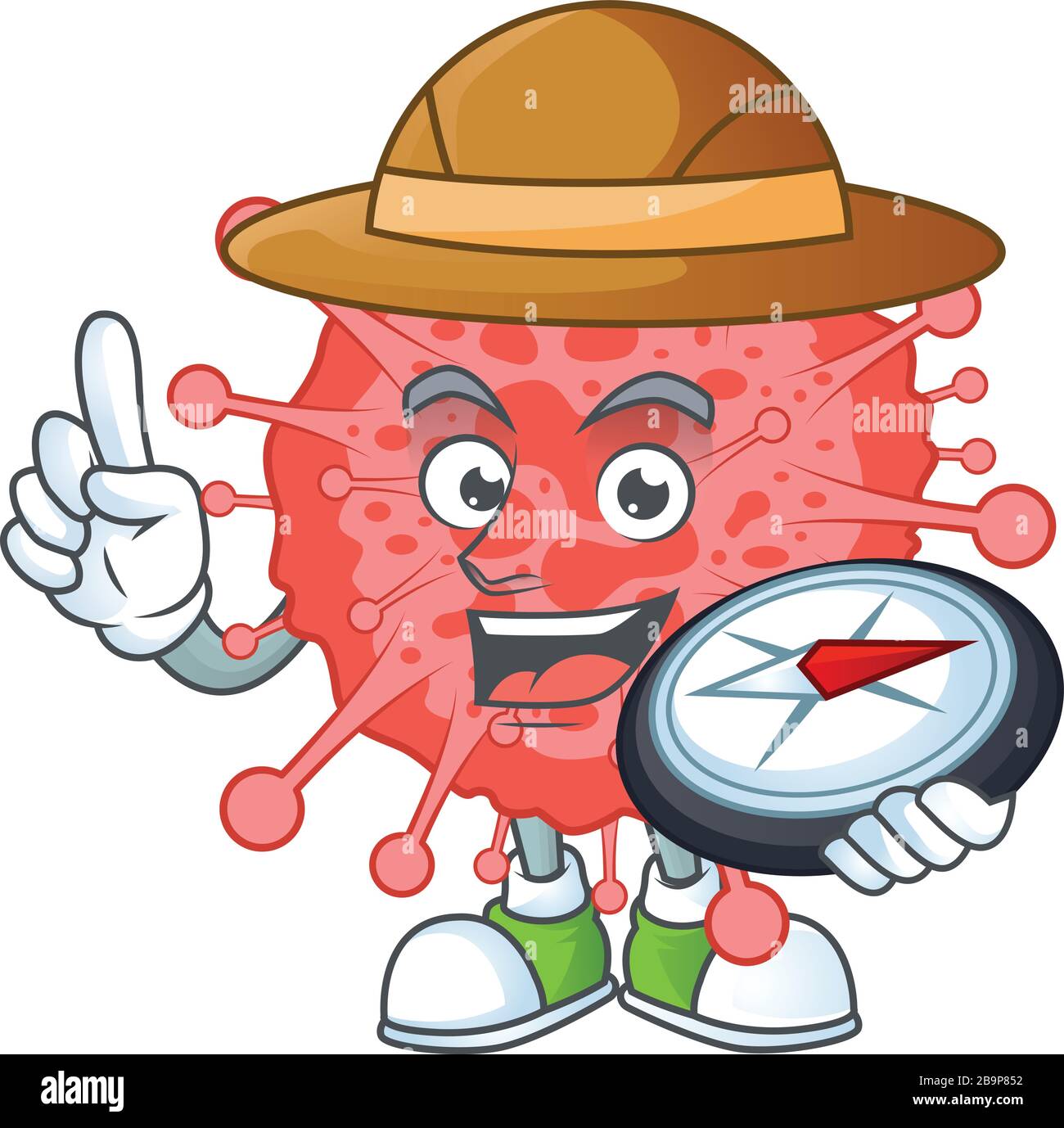 Coronavirus disastro un esploratore esperto che lavora usando una bussola Illustrazione Vettoriale