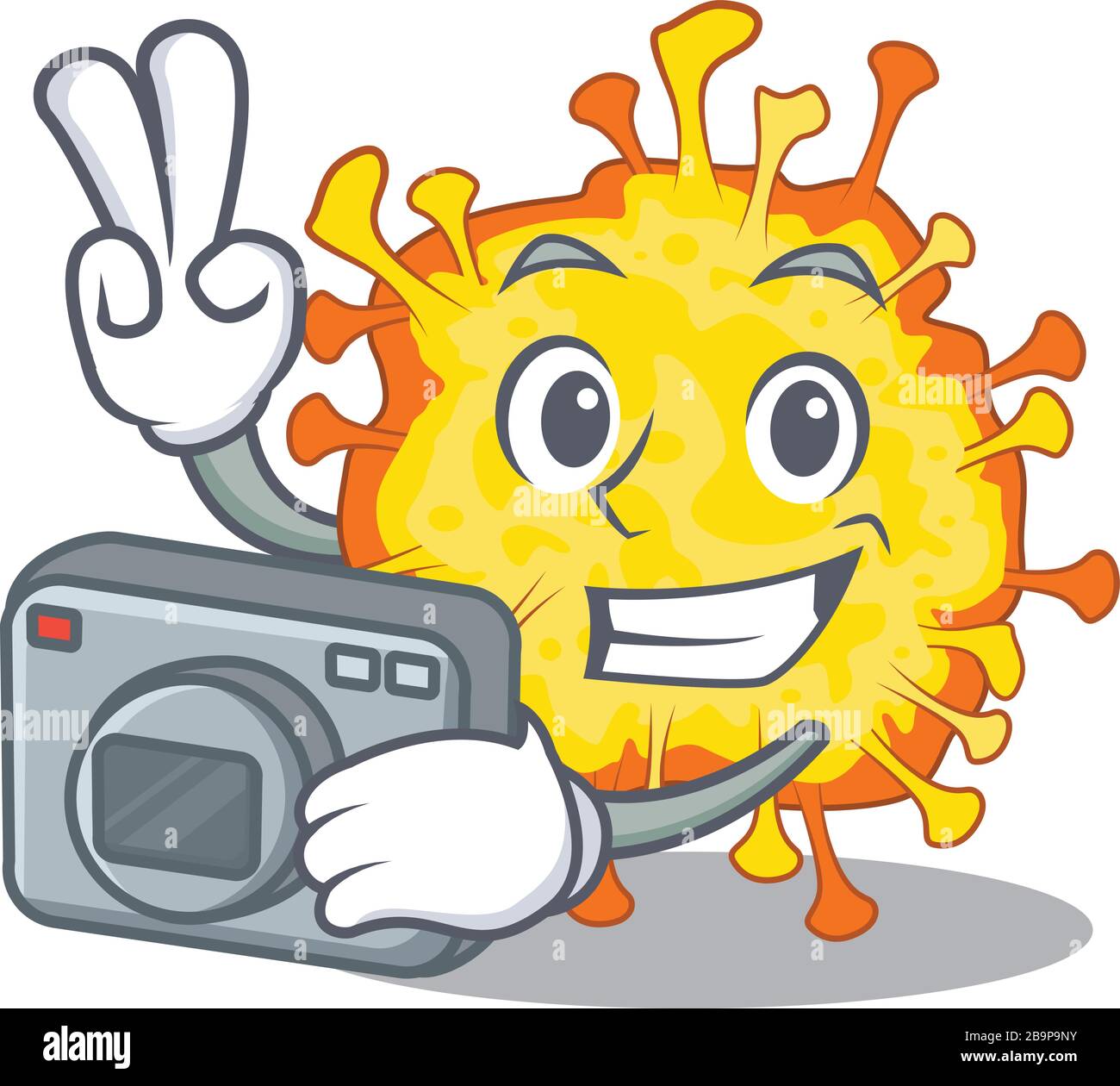 Minacovirus mascotte design come fotografo professionista con una macchina fotografica Illustrazione Vettoriale