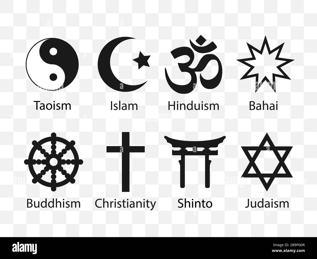 Set di icone simboli religiosi. Illustrazione vettoriale, design piatto. Illustrazione Vettoriale
