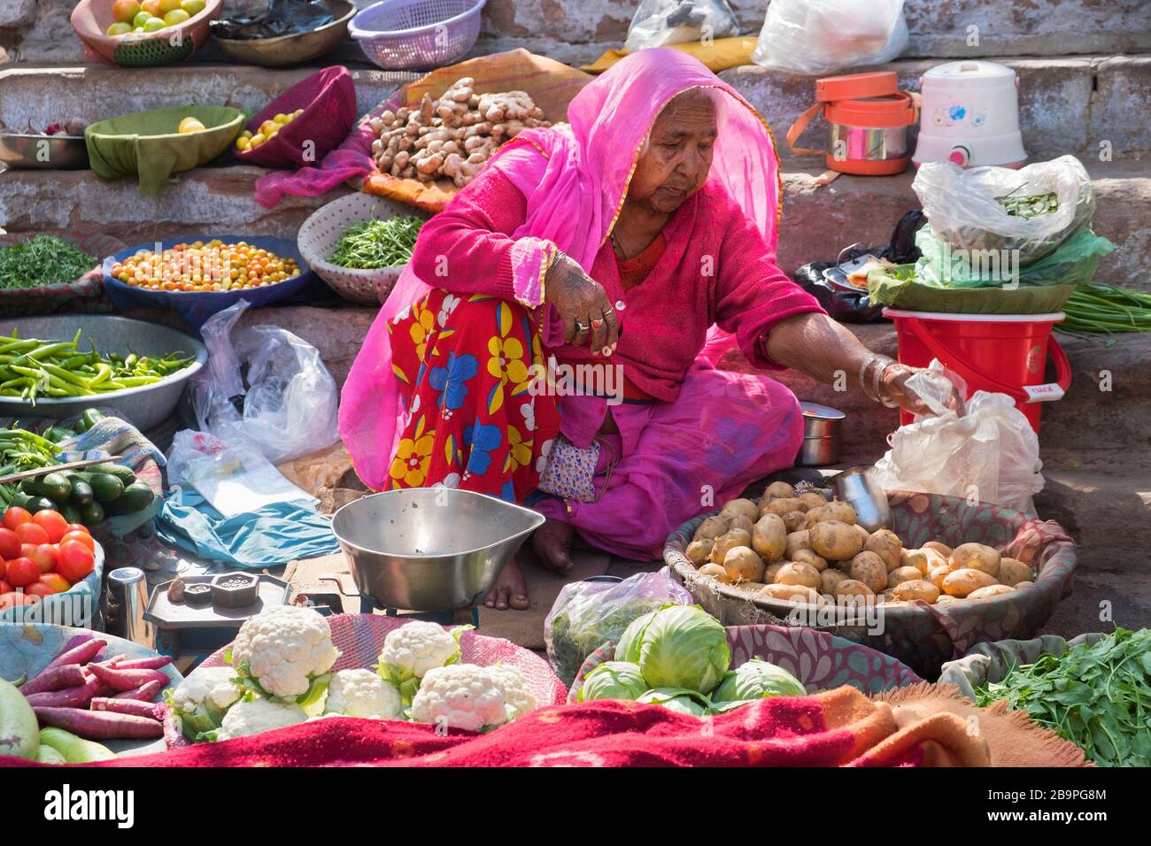 Venditore di verdure Old City Jodhpur Rajasthan India Foto Stock
